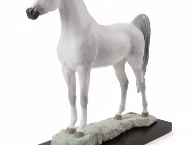Elegant Arab Stallion Porcelain Sculpture with Lifelike Details Low-poly 3D model