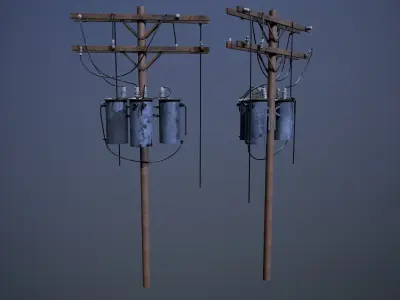 Old Power Pole Low-poly 3D model