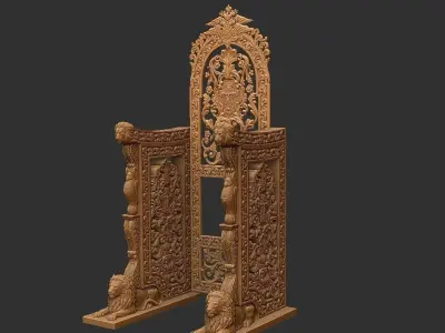 Carved church chair - Bishop stool wood carved 3D model