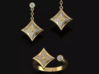 Louis Vuitton Ring and Earrings  3D print model