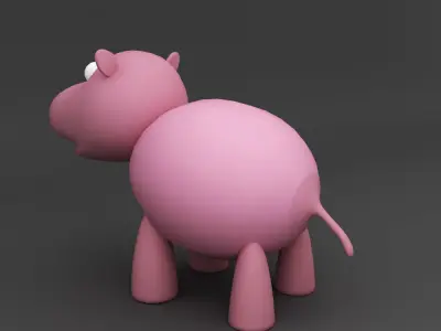 Hippo rigged cartoon 3d model Low-poly 3D model