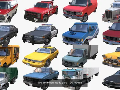 90s american traffic cars  3D Model Pack
