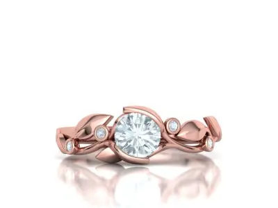 Floral Engagement Ring 6mm Stone Leaves design 3dmodel 3D print model