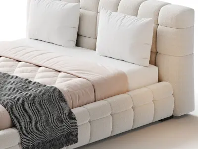 Addie White Boucle Minimalist Modern Bed 3D model