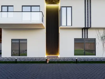 Blender Villa Scene-Autumn Low-poly 3D model