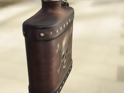 Pirate Skull Leather Flask Low-poly 3D model