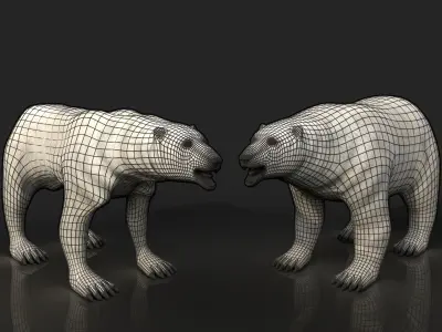 2 Bears - bony skinny starving ravenous emaciated gaunt polar Low-poly 3D model