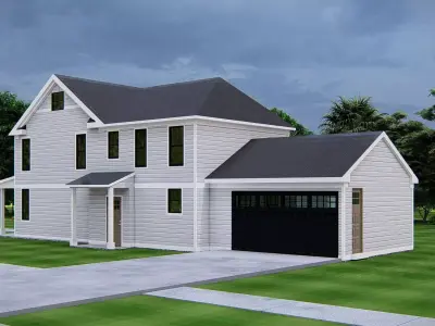 Modern American Two-Story House Exterior with Attached Garage 3D model