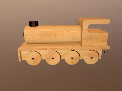 Wooden Toy Train - Engine 003 Low-poly 3D model