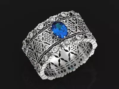 Art Deco Style wedding Ring  oval stone 1501 3D print model