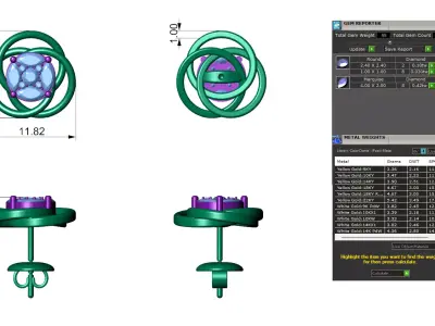 Round Pointer Unique Cluster Diamond Stud For Women 3D print model