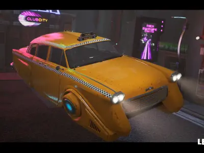 Cyberpunk Hover Taxi Driveable Animated Low-poly 3D model