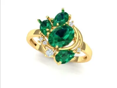 Gold ring with elegant stones ready 3D print model