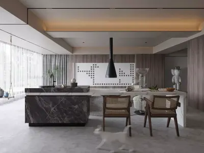 Modern living room dining room interior scenes 389 3D model