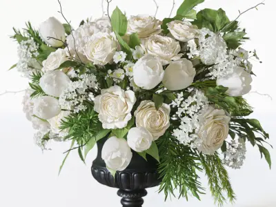Flower Set 072 Black vase white flowers 3D model