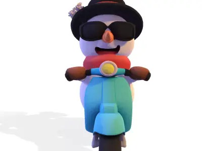 Cool Rider Snowman 3D Model on Scooter 3D print model