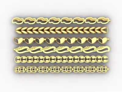 Set of 6 gold silver platinum necklaces size 4mm 3D print model