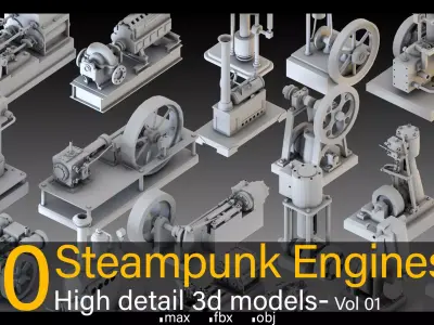 20- Steampunk Engines- High detail 3d models Low-poly 3D model