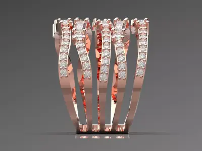 Multirow Rose Gold Ring  Baguette Round Diamonds Model jr00181 3D print model