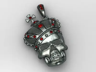 Crowned Skull Cross Pendant King Style Hip Hop Vibes 3D print model