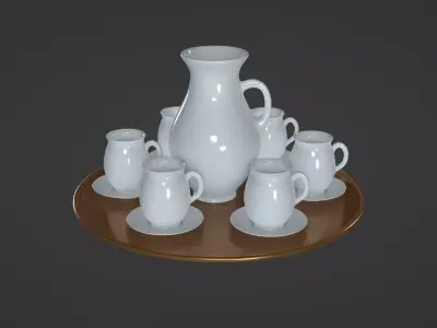 Porcelain vase and mugs set 3D model