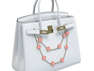 Hermes Birkin Bag with Chain White Low-poly 3D model