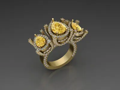 3 Pear Gem Luxury Ring 3D print model
