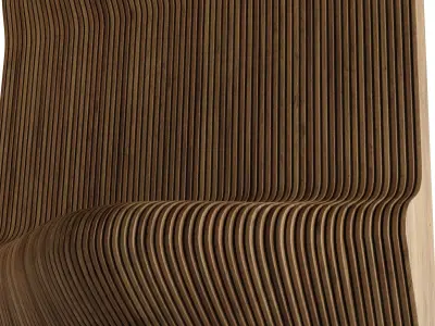 3D panel wooden wall with wavy lines 3D model