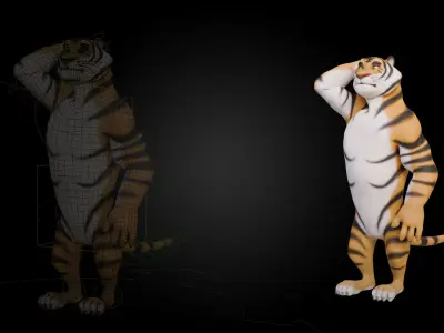 Biped Tiger Rigged Low-poly 3D model