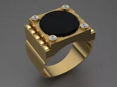 Luxury Diamond Onyx Men Ring 3D print model