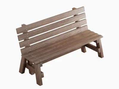 Wooden Outdoor Bench 01 3D model