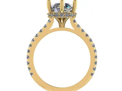 6 Prong solitaire hidden halo diamond ring 3D print model