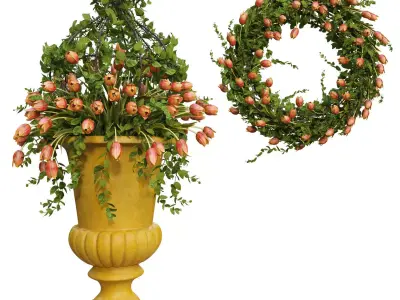 Vase with tulips and a wreath of tulips 04 3D model