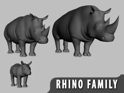Rhino Family Low-poly 3D model