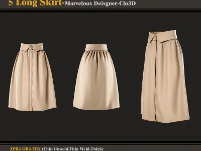 5 Long Skirt -MDClo3D -ZPRJ - FBX - OBJ 3D model