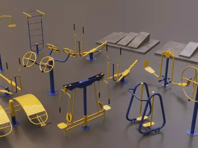 Detailed Outdoor Fitness Equipments Collection 3D Model 3D model