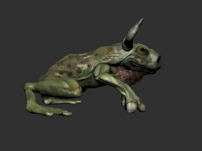 Bullfrog creature with horns Low-poly 3D model