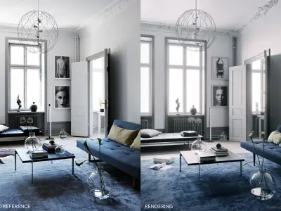 Blue Scandinavian Interior scene 3D model