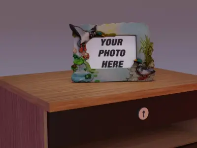Photo frame witch duck figures  Low-poly 3D model