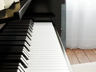 Furniture set piano with gold accents and lamp 3D model