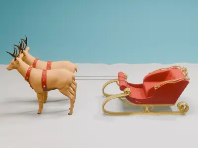 Santa Sleigh  vehicle with deers Low-poly 3D model
