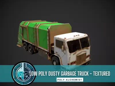 Low Poly Dusty Garbage Truck - Textured  Low-poly 3D model