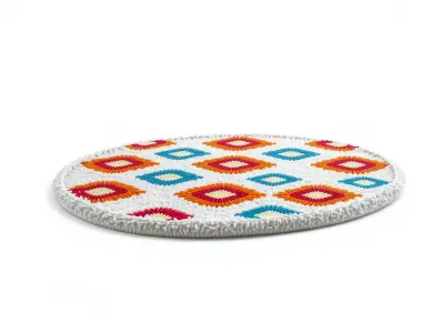 Round Multicolored Pattern Rug 3D Model Low-poly 3D model