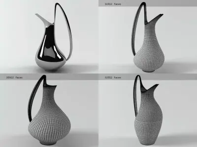 Pitchers four different vases and painting 3D model