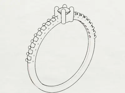 Solitaire ring with side stones 3D print model