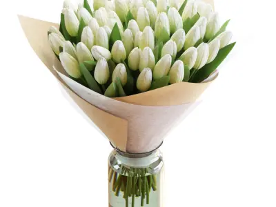 Flower Set 31 - White Tulips Bouquet 3D model