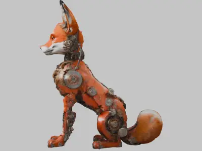 Steampunk Mechanical Fox Model - Intricate Design Low-poly 3D model