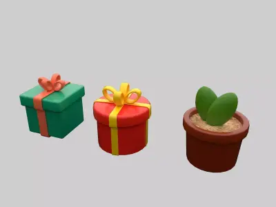 Gift Boxes and Decorative Plant Pot Low-poly 3D model
