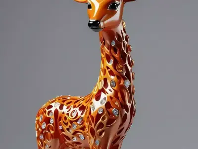 Enchanted Gilded Deer Luxurious Sculpture Diamond Inlays Low-poly 3D model
