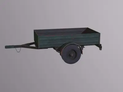 Trailer wooden wagon with wheels Low-poly 3D model